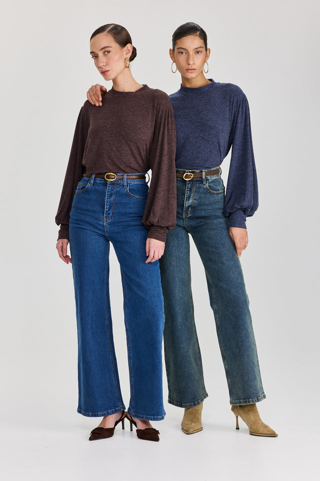 מכנסי ג'ינס גולדי מתרחבים גבוהים כחול אינדיגו