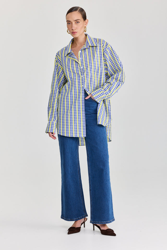 מכנסי ג'ינס גולדי מתרחבים גבוהים כחול אינדיגו