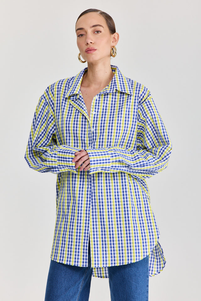 חולצה מכופתרת משבצות כותנה ארוכה