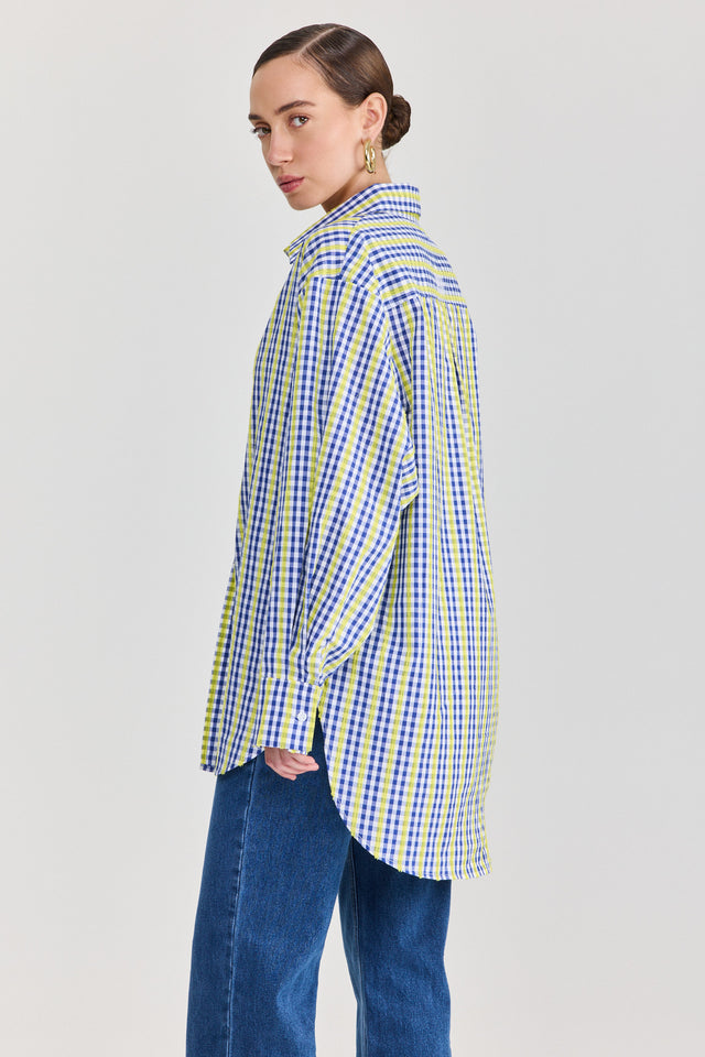 חולצה מכופתרת משבצות כותנה ארוכה