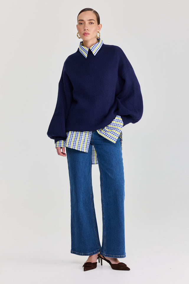 חולצה מכופתרת משבצות כותנה ארוכה