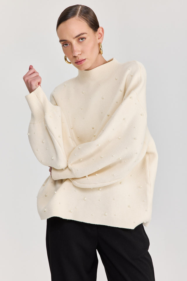 סוודר פרזנט פנינים שמנת