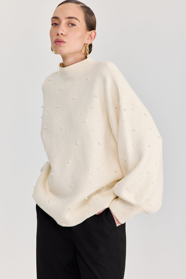 סוודר פרזנט פנינים שמנת