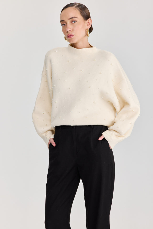 סוודר פרזנט פנינים שמנת