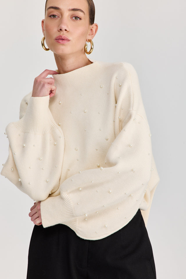 סוודר פרזנט פנינים שמנת