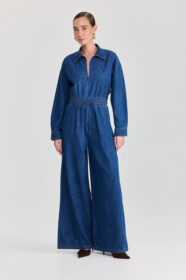 אוברול זיפר ג׳ינס וונט ספייסי ארוך כחול כהה