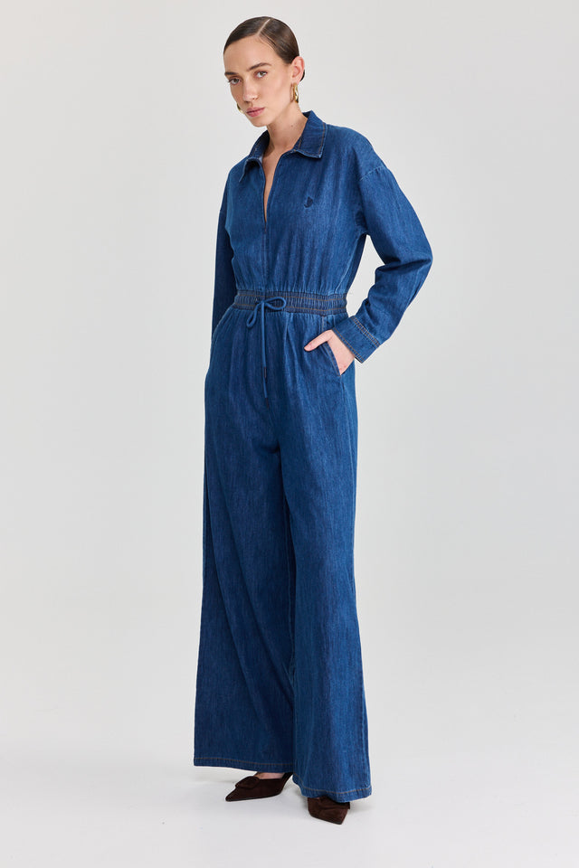 אוברול זיפר ג׳ינס וונט ספייסי ארוך כחול כהה