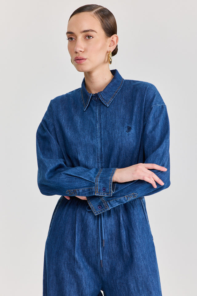 אוברול זיפר ג׳ינס וונט ספייסי ארוך כחול כהה