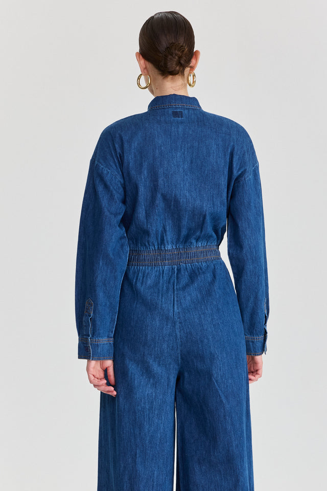 אוברול זיפר ג׳ינס וונט ספייסי ארוך כחול כהה