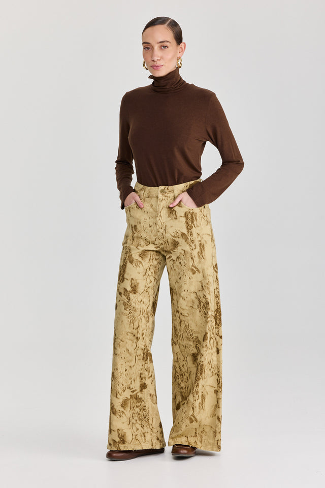 מכנסי ג'ינס מתרחבים נחש חאקי