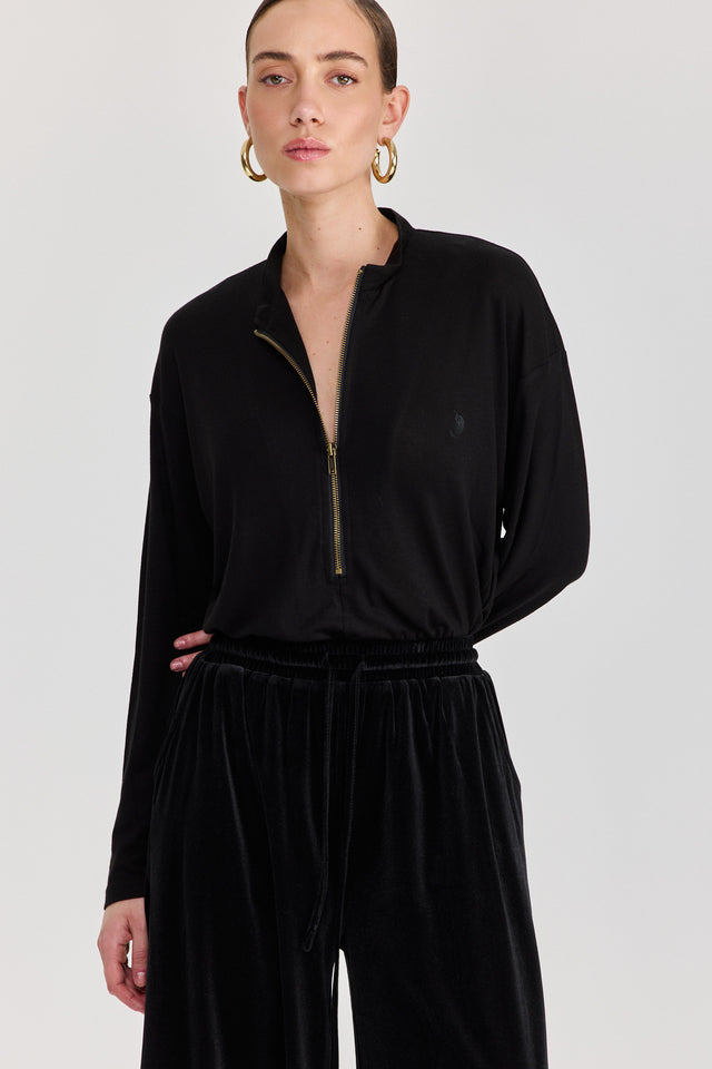 חולצת זיפר ספייסי שרוול ארוך שחורה