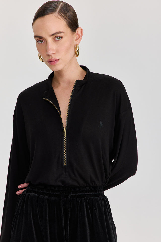חולצת זיפר ספייסי שרוול ארוך שחורה