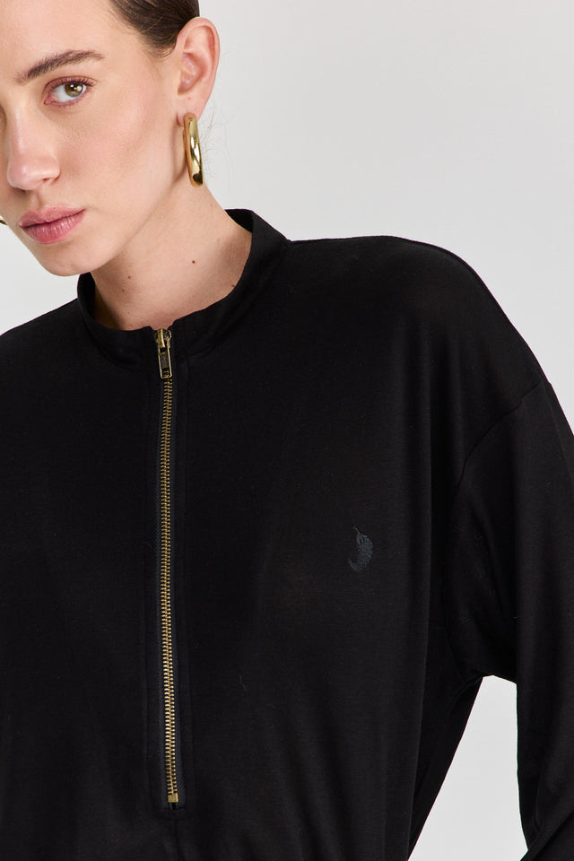 חולצת זיפר ספייסי שרוול ארוך שחורה