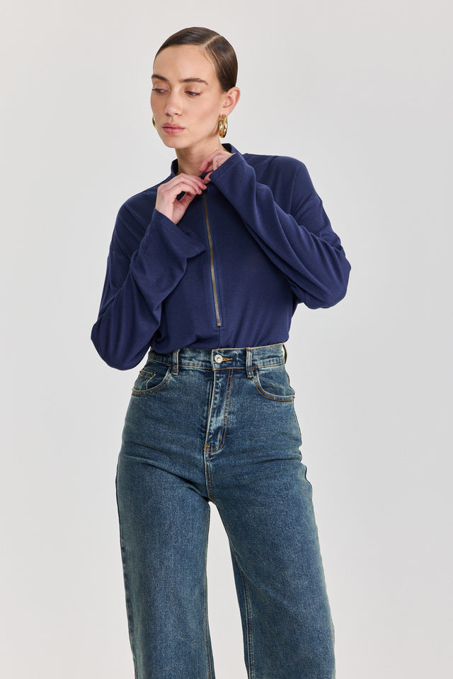 חולצת וונט זיפר שרוול ארוך נייבי