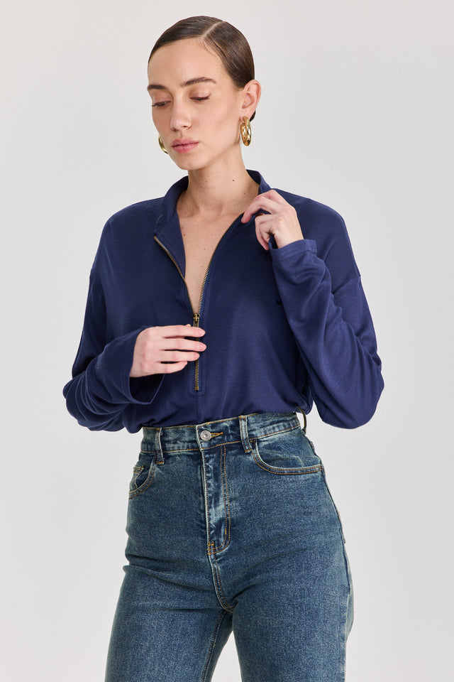 חולצת וונט זיפר שרוול ארוך נייבי