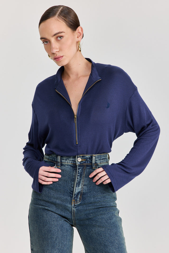 חולצת וונט זיפר שרוול ארוך נייבי