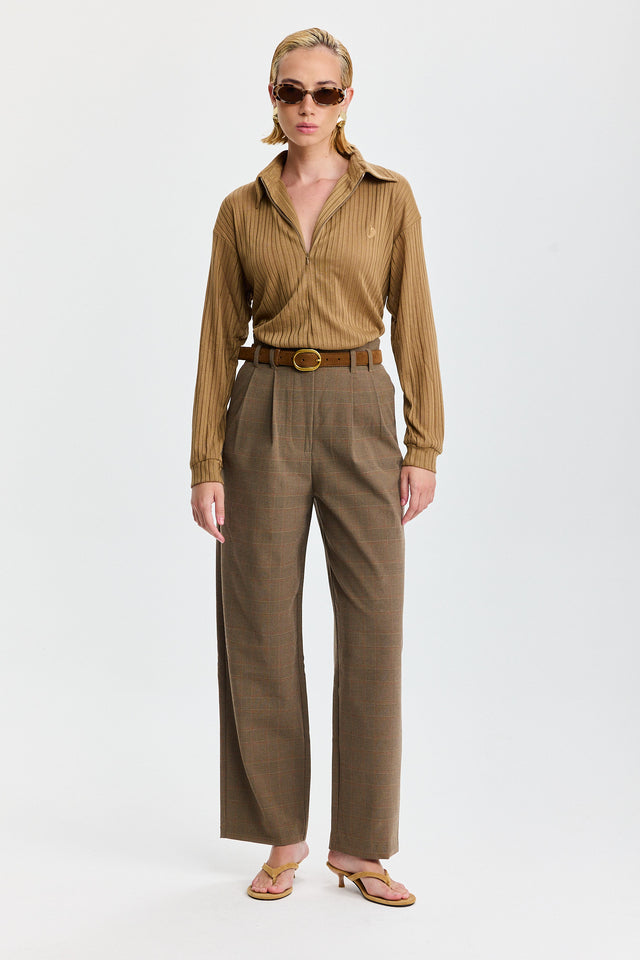 מכנסיים מחוייטים טירמיסו משובץ חומים