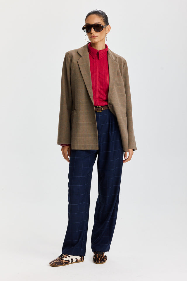 בלייזר מחוייט חום משבצות