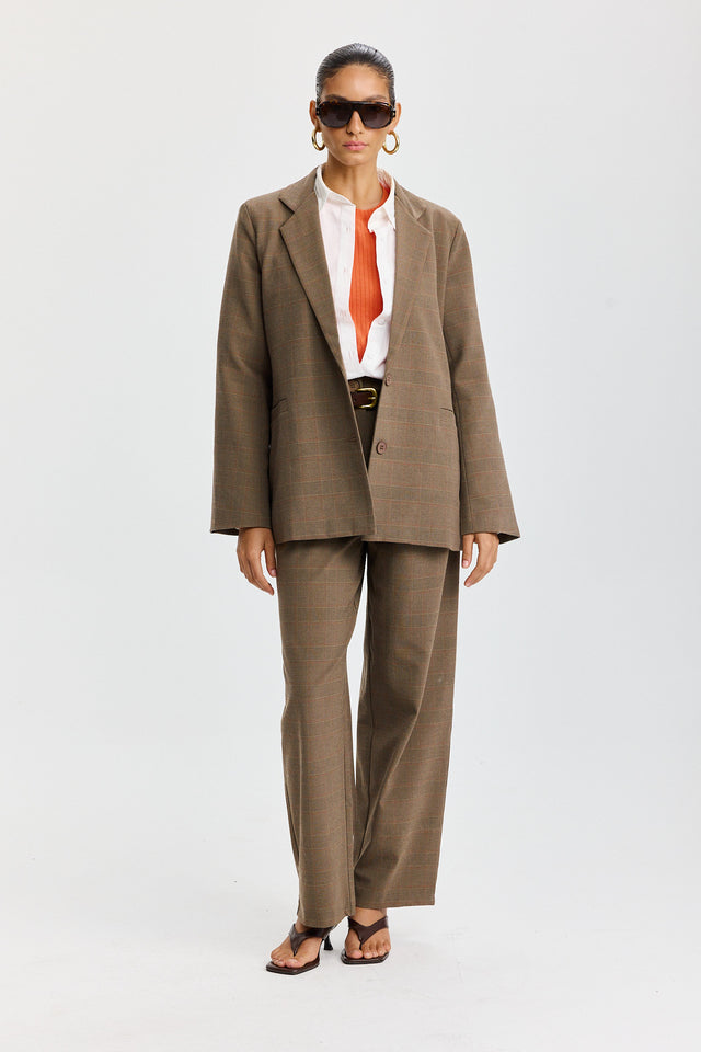 מכנסיים מחוייטים טירמיסו משובץ חומים