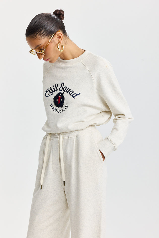 סווטשירט ספייסי סקווד שרוול ארוך רגלן שמנת מלאנז׳