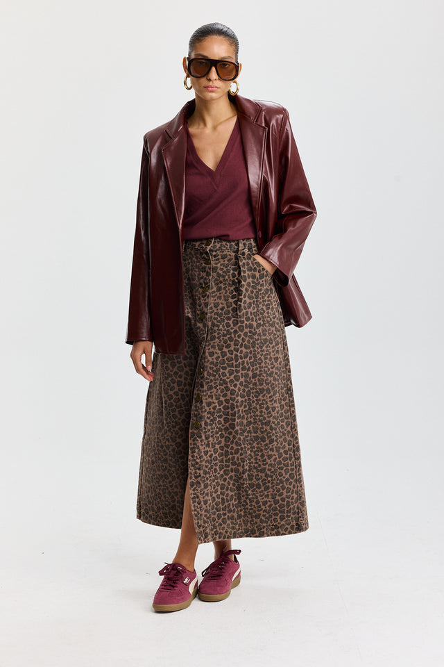 בלייזר קרק פאי דמוי עור מחוייט בורגנדי