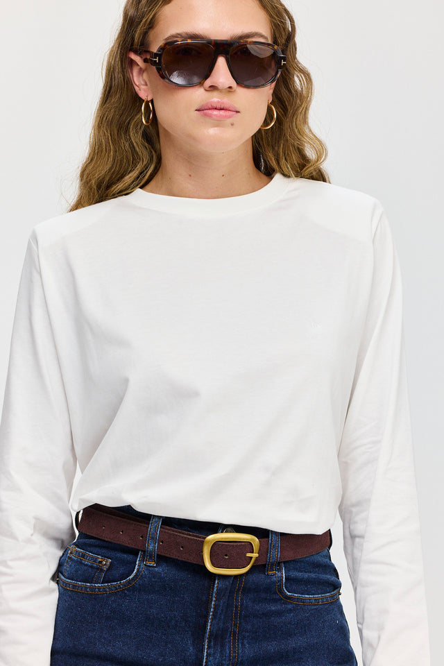 חולצת ספייסי פנקייק כריות כתפיים נשלפות ארוכה לבנה