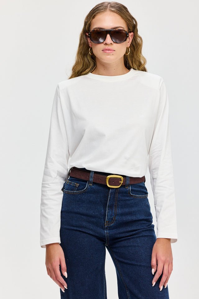 חולצת ספייסי פנקייק כריות כתפיים נשלפות ארוכה לבנה