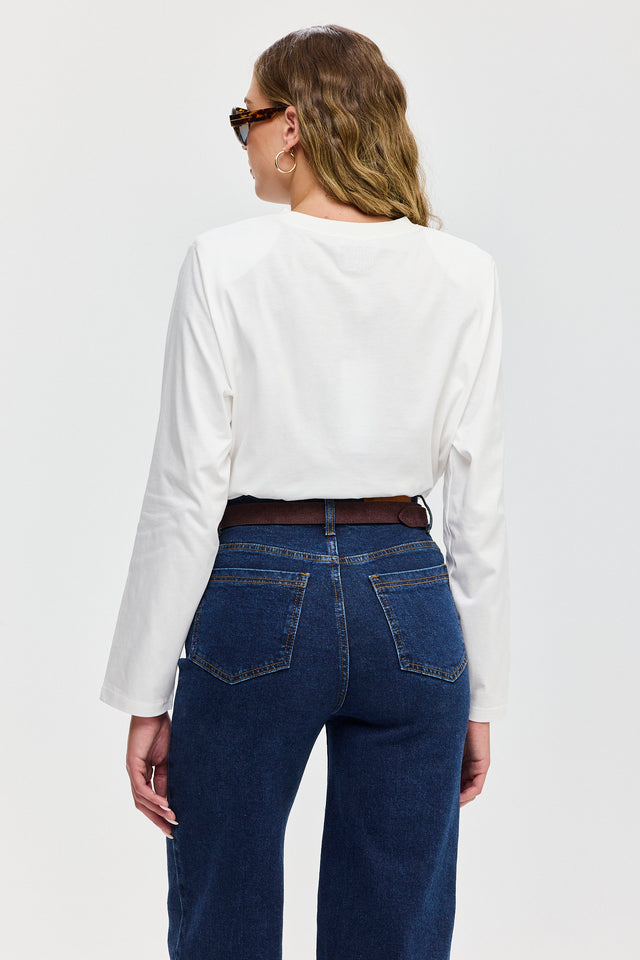 חולצת ספייסי פנקייק כריות כתפיים נשלפות ארוכה לבנה