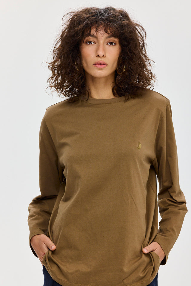 חולצת ספייסי פנקייק כריות כתפיים נשלפות ארוכה מוקה