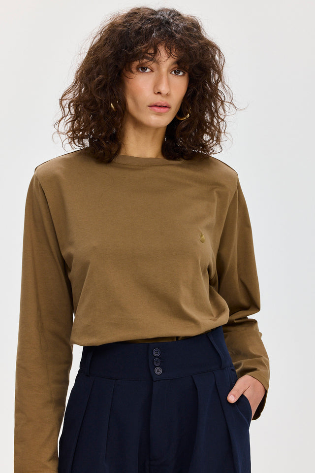 חולצת ספייסי פנקייק כריות כתפיים נשלפות ארוכה מוקה