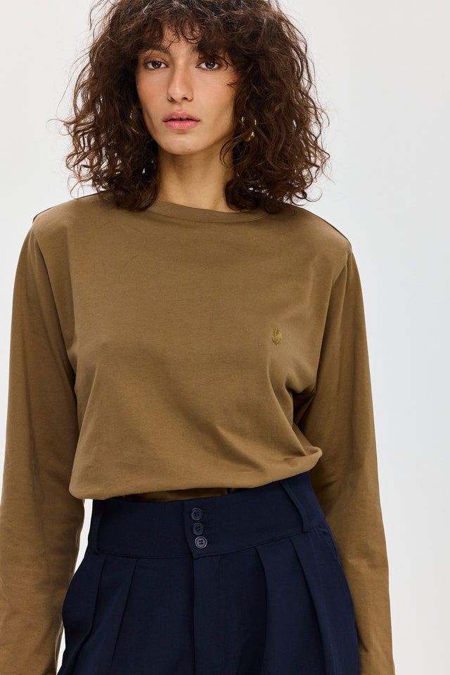 חולצת ספייסי פנקייק כריות כתפיים נשלפות ארוכה מוקה