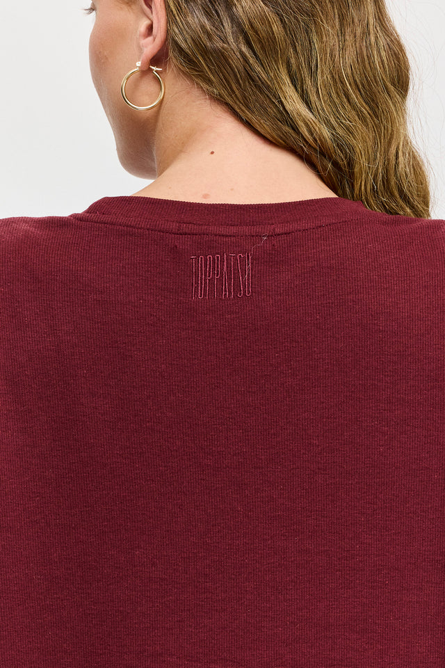 חולצת פנקייק ארוכה כריות כתפיים נשלפות בורגנדי