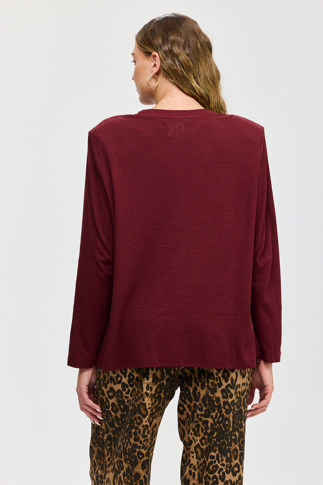 חולצת פנקייק ארוכה כריות כתפיים נשלפות בורגנדי