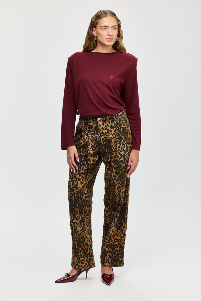 חולצת פנקייק ארוכה כריות כתפיים נשלפות בורגנדי