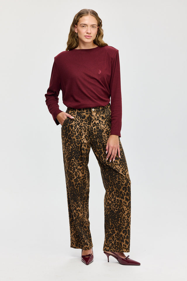 חולצת פנקייק ארוכה כריות כתפיים נשלפות בורגנדי