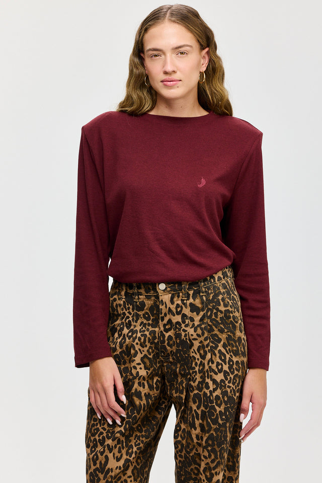 חולצת פנקייק ארוכה כריות כתפיים נשלפות בורגנדי