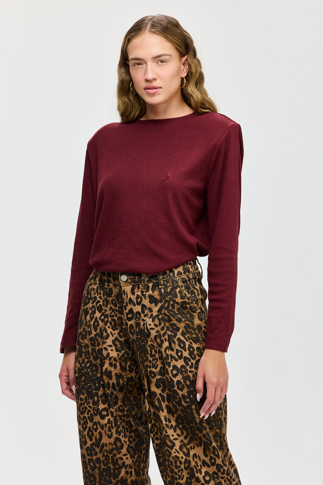 חולצת פנקייק ארוכה כריות כתפיים נשלפות בורגנדי