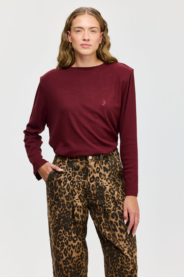 חולצת פנקייק ארוכה כריות כתפיים נשלפות בורגנדי