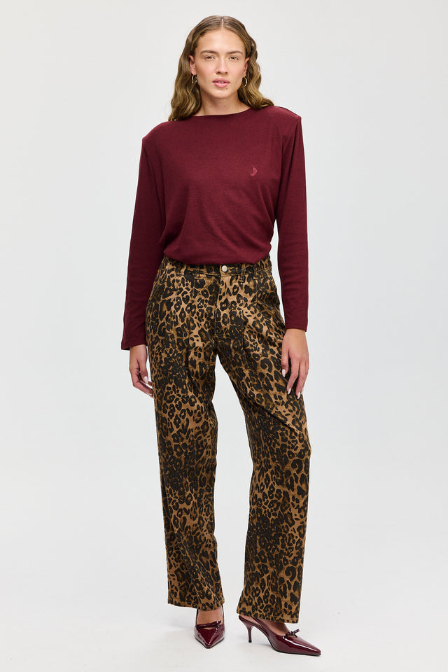 חולצת פנקייק ארוכה כריות כתפיים נשלפות בורגנדי