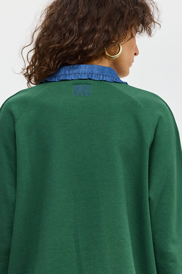 סוויטשירט קריספי פולו ירוק בקבוק צווארון ג׳ינס