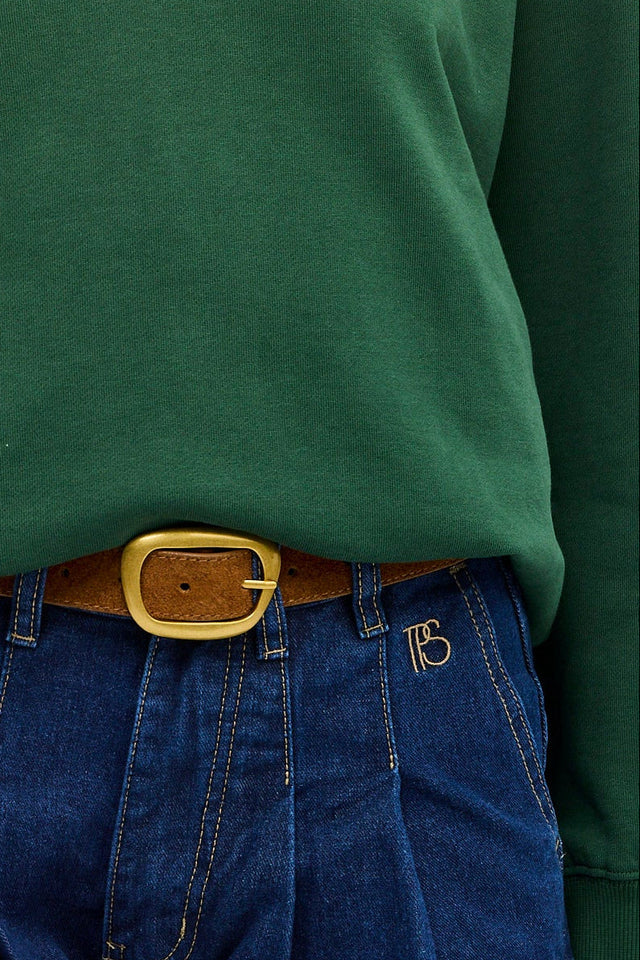 חגורת זמש קאמל עם אבזם זהב