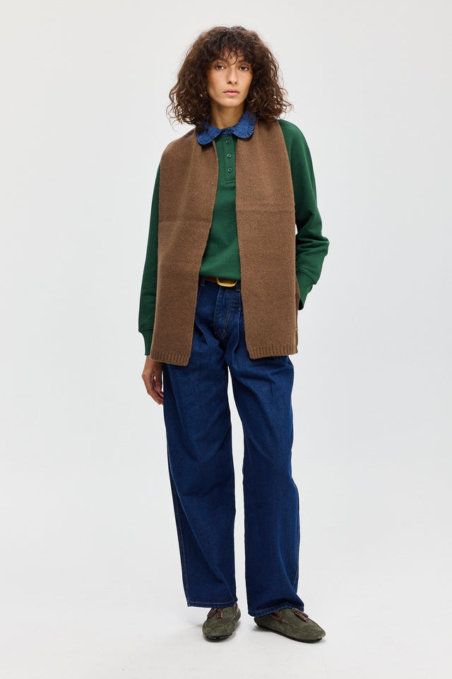 סוויטשירט קריספי פולו ירוק בקבוק צווארון ג׳ינס