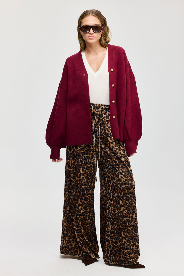 קרדיגן פרזנט סוודר שרוולים תפוחים בורגנדי