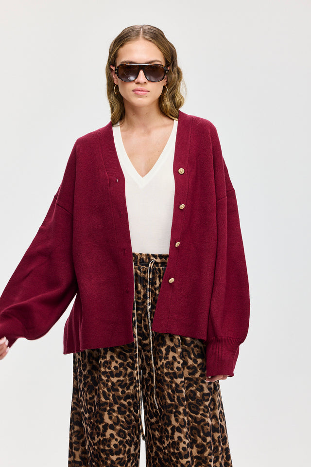 קרדיגן פרזנט סוודר שרוולים תפוחים בורגנדי