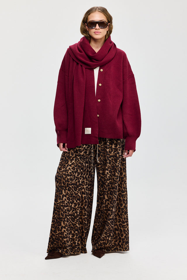 קרדיגן פרזנט סוודר שרוולים תפוחים בורגנדי