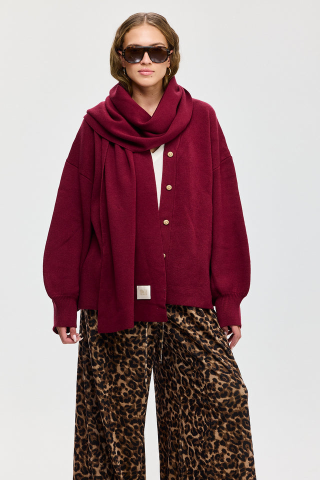 קרדיגן פרזנט סוודר שרוולים תפוחים בורגנדי