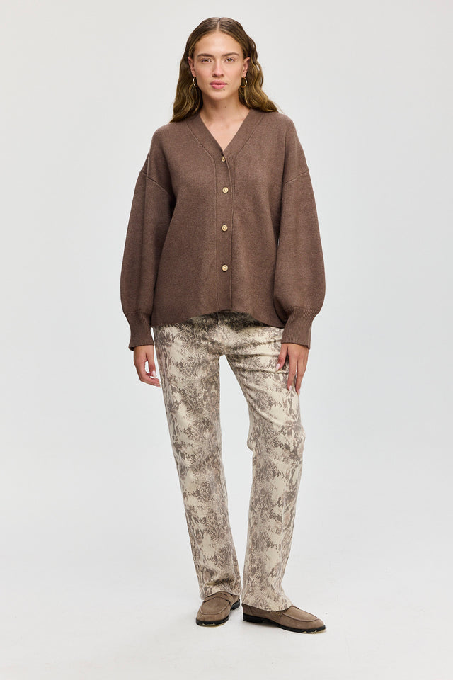 קרדיגן פרזנט סוודר שרוולים תפוחים חום