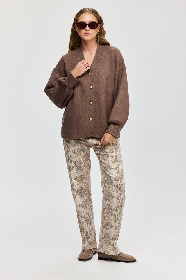 קרדיגן פרזנט סוודר שרוולים תפוחים חום