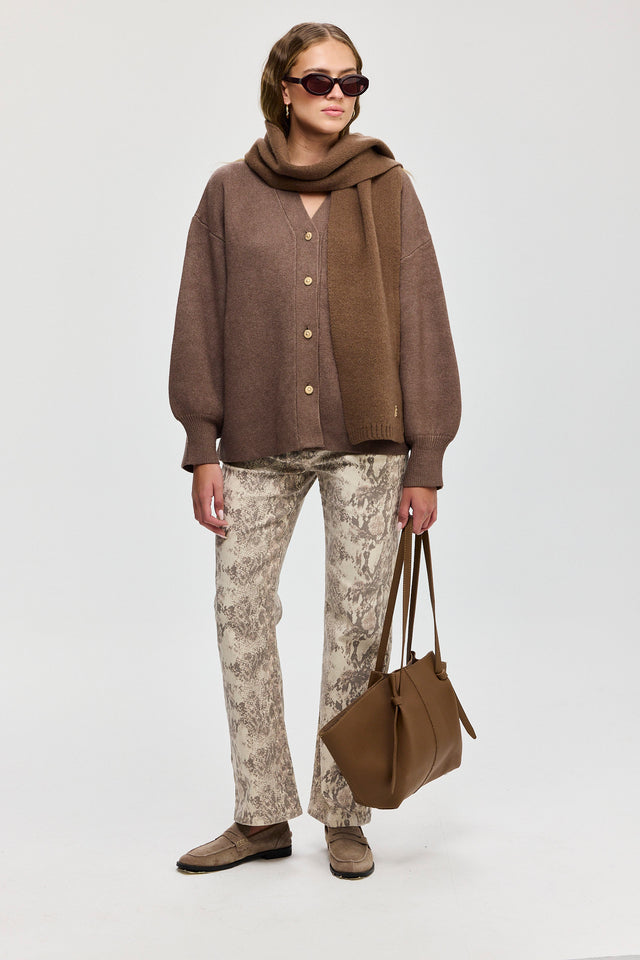 קרדיגן פרזנט סוודר שרוולים תפוחים חום