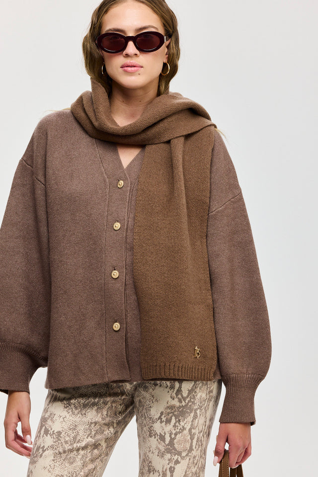 קרדיגן פרזנט סוודר שרוולים תפוחים חום